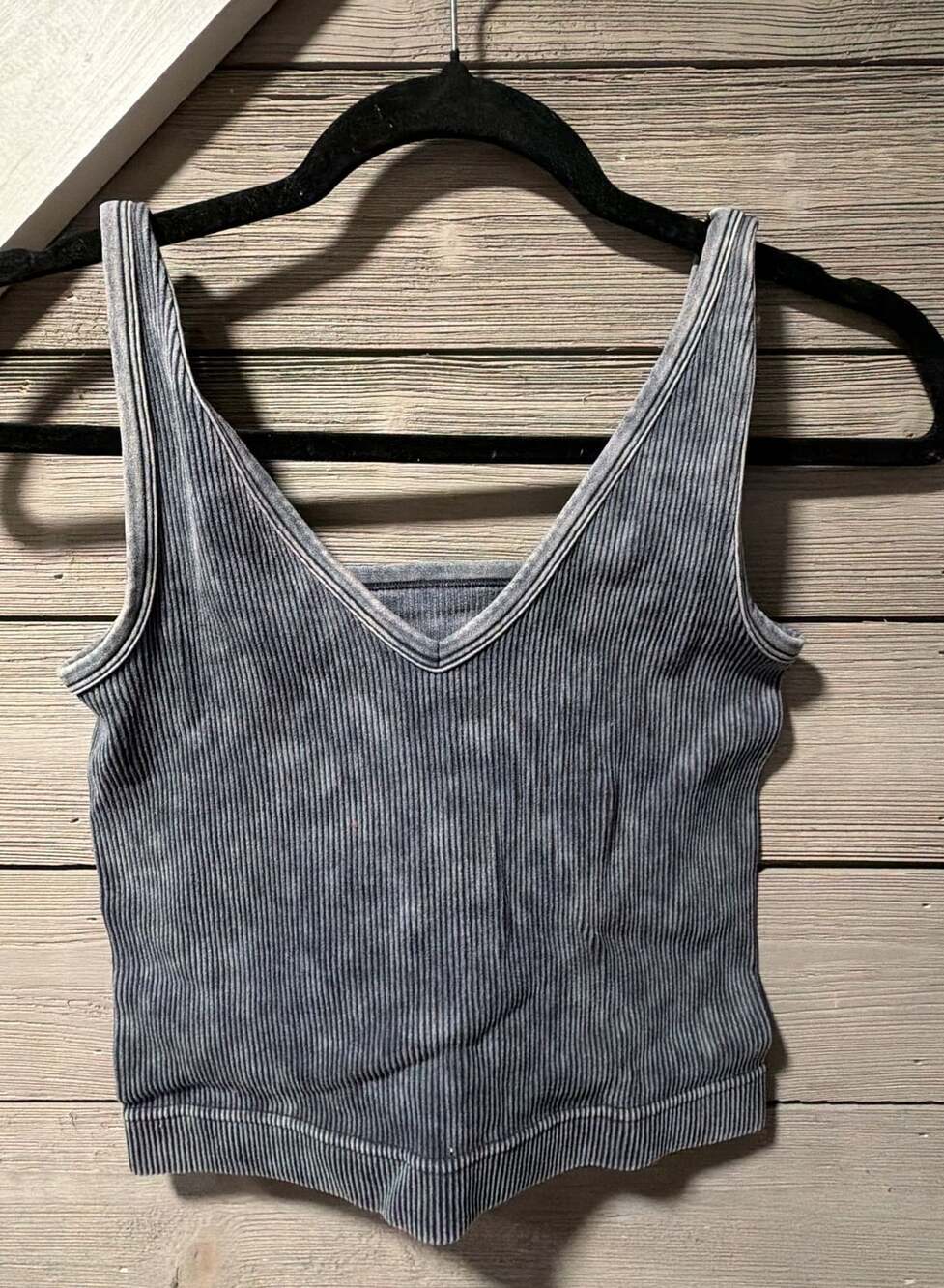 Zenana Outfitters Reversible Cropped Tank Size L/XL Grey Acid Wash